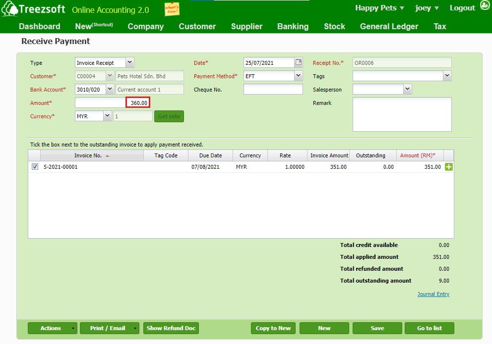 Customer - How To Register Overpayment/underpayment From Customers ...