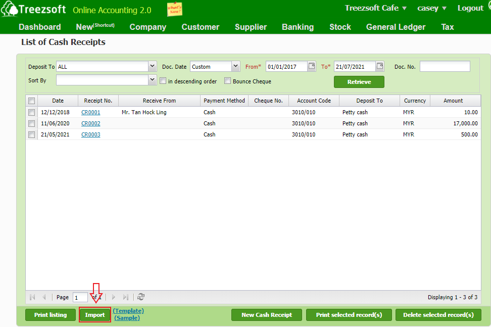 cash receipt How to import cash receipts listing? Treezsoft Blog
